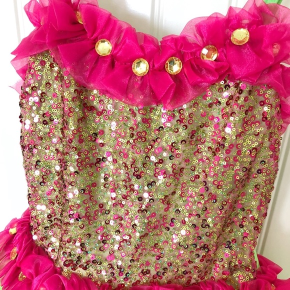 Glamour Fuchsia and Lime Sequin Dance Costume Dress Tutu Ballet Jazz SC Small - Picture 2 of 5